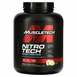 Muscletech, Nitro Tech, основной источник пептидов и изолята сывороточного белка со вкусом ванили, 1,81 кг (4 фунта)