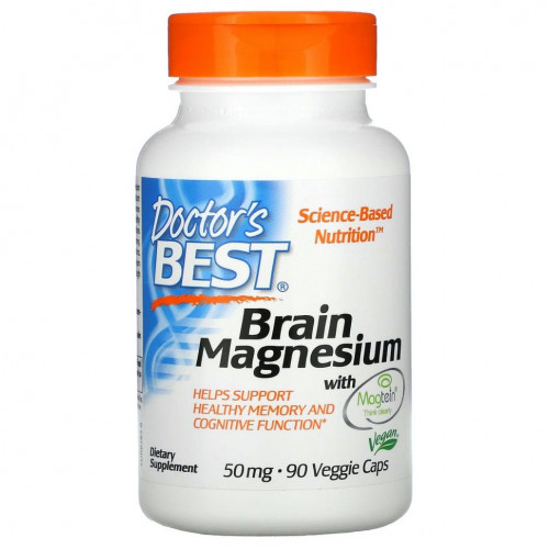 Doctor's Best, магний для здоровья мозга с Magtein, 50 мг, 90 вегетарианских капсул