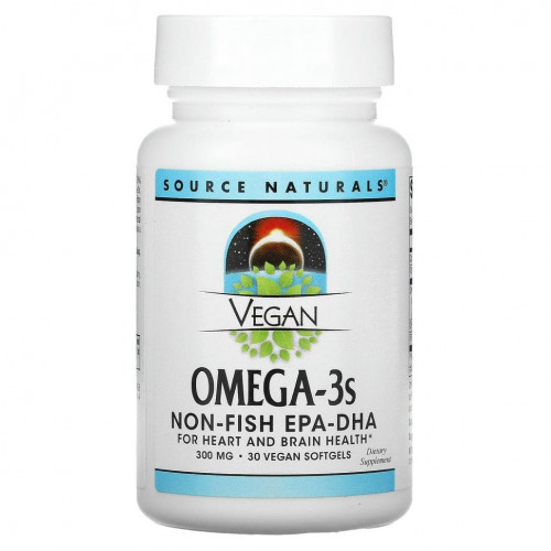 Source Naturals, Vegan Omega-3s EPA-DHA, 300 мг, 30 мягких таблеток