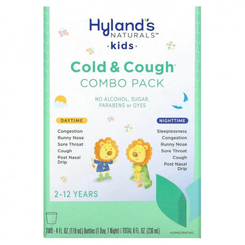 Hyland's, 4 Kids, средство от простуды и кашля, для детей от 2 до 12 лет, упаковка с 2 флаконами для дневного и ночного приема по 118 мл (4 жидк. унции)