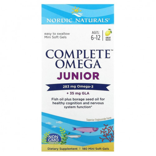 Nordic Naturals, Complete Omega Junior, для детей от 6 до 12 лет, лимон, 180 мини-капсул