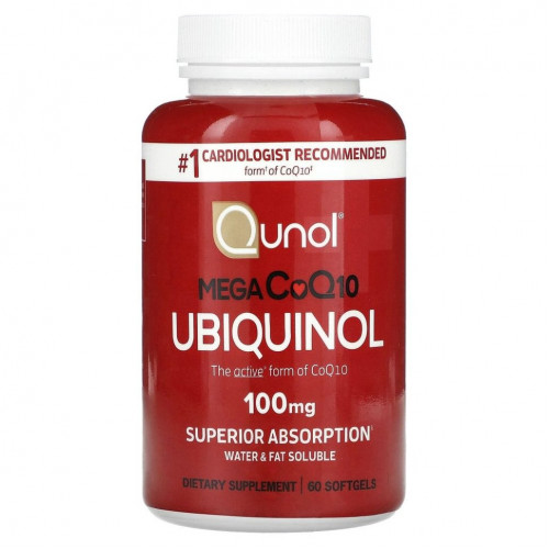 Qunol, Ubiquinol, Mega CoQ10, 100 мг, 60 мягких желатиновых капсул