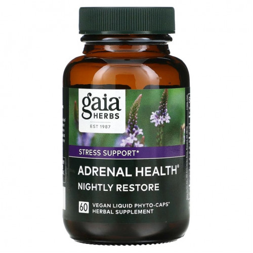 Gaia Herbs, Adrenal Health, ночное восстановление, 60 растительных капсул Phyto-Caps