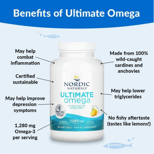 Nordic Naturals, Ultimate Omega, со вкусом лимона, 640 мг, 180 капсул