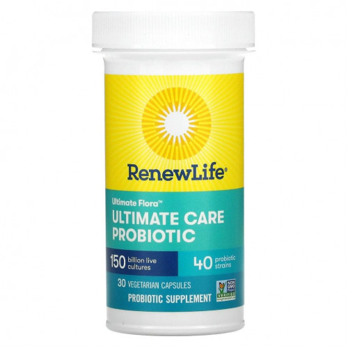 Renew Life, Ultimate Flora, Ultimate Care, пробиотик с повышенной силой действия, 150 млрд живых культур, 30 вегетарианских капсул