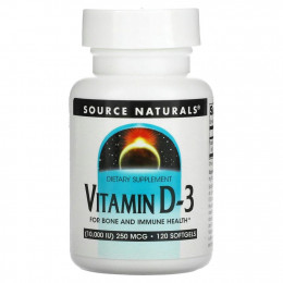 Source Naturals, витамин D3, 10 000 МЕ, 120 капсул