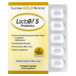 California Gold Nutrition, LactoBif, пробиотики, 5 млрд КОЕ, 10 растительных капсул