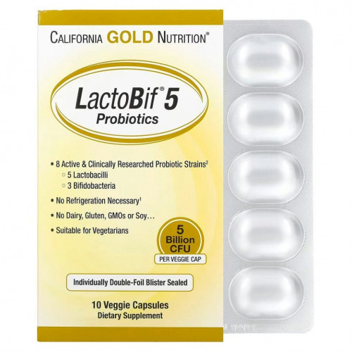 California Gold Nutrition, LactoBif, пробиотики, 5 млрд КОЕ, 10 растительных капсул