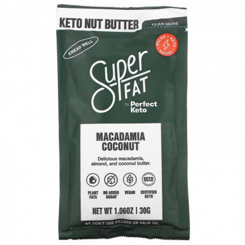 SuperFat, Keto Nut Butter, кокос макадамия, 30 г (1,06 унции)