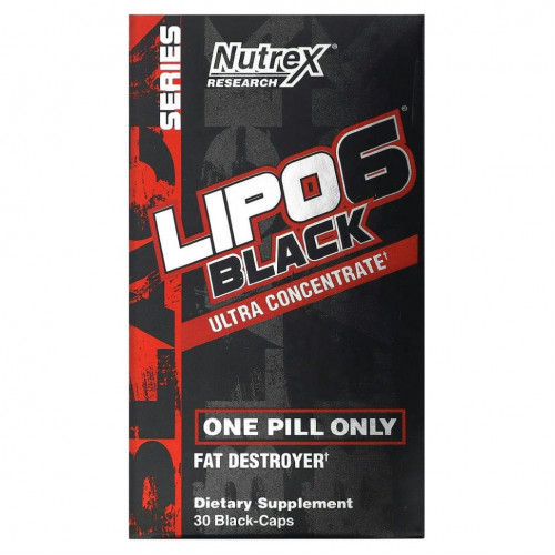 Nutrex Research, Lipo-6 Black, ультраконцентрат, 30 черных капсул