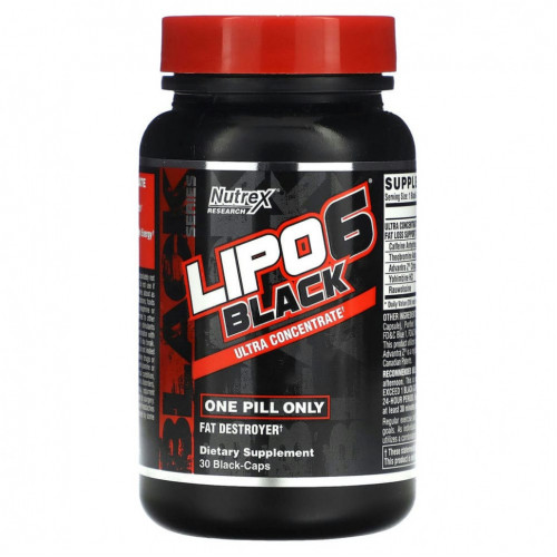 Nutrex Research, Lipo-6 Black, ультраконцентрат, 30 черных капсул