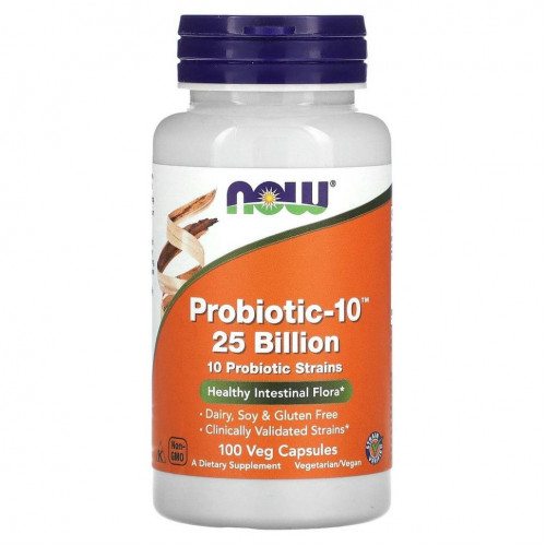 NOW Foods, Probiotic-10, 25 млрд, 100 вегетарианских капсул