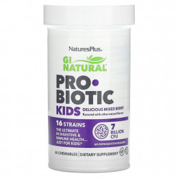 NaturesPlus, GI Natural Probiotic Kids, детские пробиотики, ягодный вкус, 7 миллиардов КОЕ, 30 жевательных таблеток