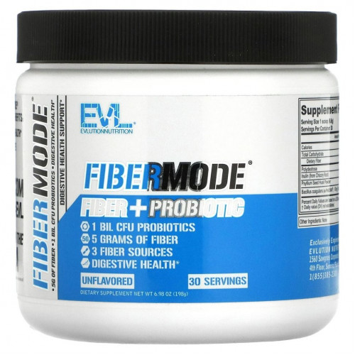 EVLution Nutrition, FiberMode, клетчатка и пробиотик, без добавок, 198 г (6,98 унции)