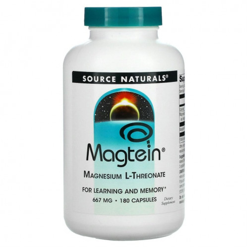 Source Naturals, Magtein, магний L-треонат, 667 мг, 180 капсул