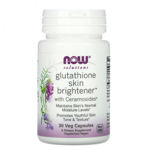 NOW Foods, Solutions, Glutathione Skin Brightene, осветляющее средство для кожи с глутатионом, 30 вегетарианских капсул