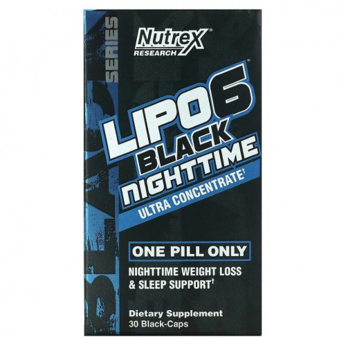 Nutrex Research, LIPO-6 Black Nighttime, ультраконцентрат, 30 черных капсул