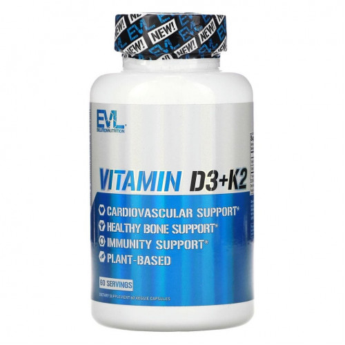 EVLution Nutrition, витамины D3 и К2, 60 вегетарианских капсул