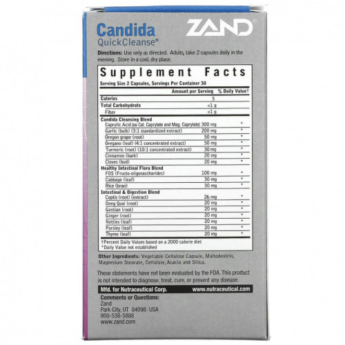 Zand, Candida Quick Cleanse, 60 растительных капсул