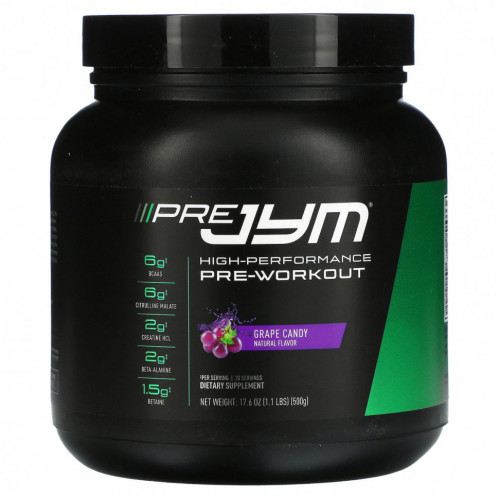 JYM Supplement Science, Pre JYM, High Performance Pre-Workout, виноградные конфеты, 1,1 фунта (500 г)