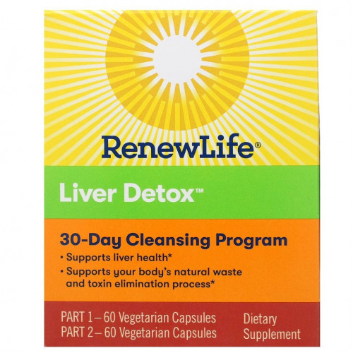 Renew Life, Targeted, Liver Detox, программа очищения органов, 120 растительных капсул, 2 флакона, 30-дневная программа