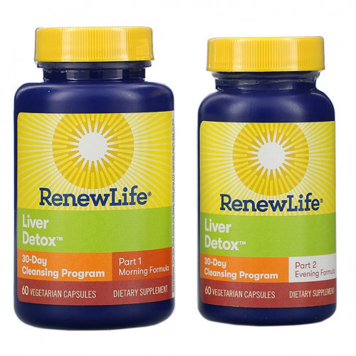 Renew Life, Targeted, Liver Detox, программа очищения органов, 120 растительных капсул, 2 флакона, 30-дневная программа