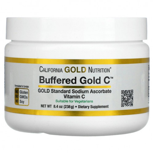 California Gold Nutrition, Buffered Gold C, некислый буферизованный витамин C в форме порошка, аскорбат натрия, 238 г (8,4 унции)