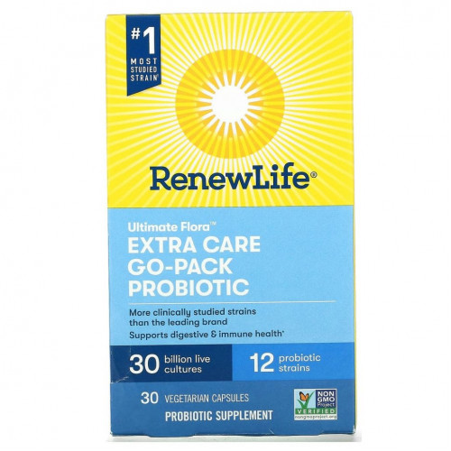 Renew Life, Ultimate Flora, Go-Pack пробиотик с повышенной силой действия, 30 млрд живых культур, 30 вегетарианских капсул