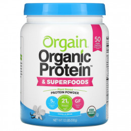 Orgain, Organic Protein + Superfoods Powder, Plant Based Protein Powder, Vanilla Bean, 1.12 lb (510 g)