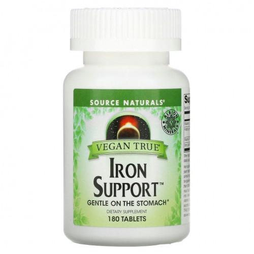 Source Naturals, Vegan True, Iron Support (препарат для поддержания уровня железа, подходит для веганов), 180 таблеток