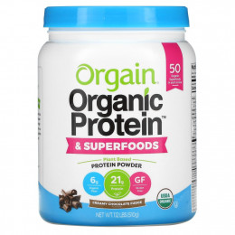 Orgain, Organic Protein & Superfoods Powder, Plant Based, Creamy Chocolate Fudge, 1.12 lb (510 g)