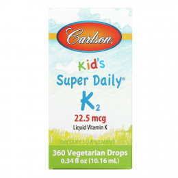 Carlson Labs, Super Daily K2 для детей, 22,5 мкг, 10,16 мл (0,34 жидк. унций)