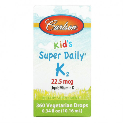 Carlson Labs, Super Daily K2 для детей, 22,5 мкг, 10,16 мл (0,34 жидк. унций)