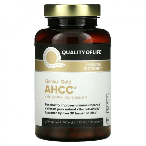 Quality of Life Labs, Kinoko Gold AHCC с ацилированными альфа-глюканами, 60 растительных капсул