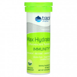 Trace Minerals ®, Max Hydrate Immunity, шипучие таблетки для пополнения электролито, со вкусом лимона и лайма, 10 таблеток, 45 г (1,59 унции)