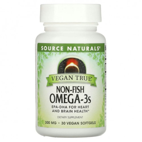 Source Naturals, Vegan True, омега-3 жирные кислоты не из рыбы, 300 мг, 30 веганских капсул