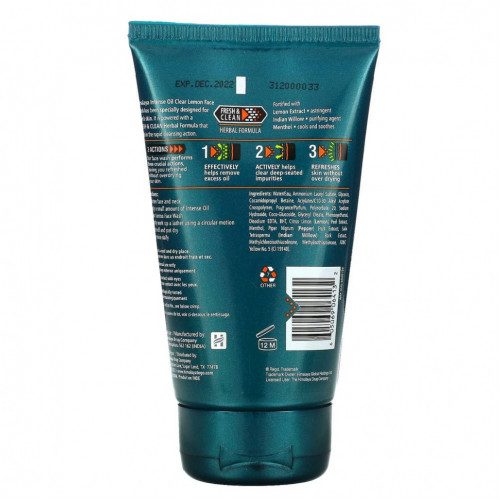 Himalaya, Men, Intense Oil Clear, средство для умывания с лимоном, 3,4 жидких унции (100 мл)