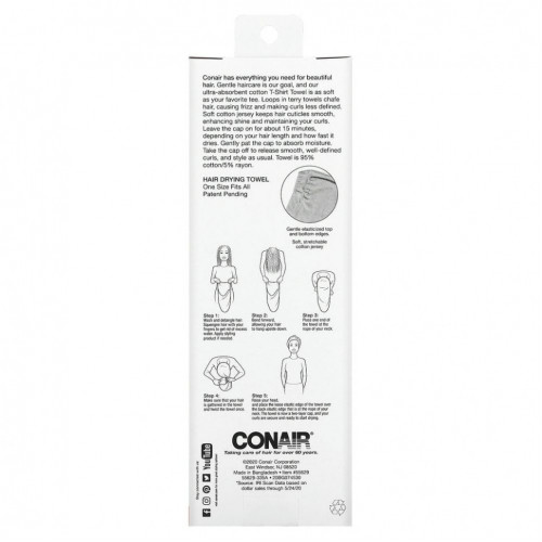 Conair, Хлопковое полотенце Twist & Wrap, 1 шт.