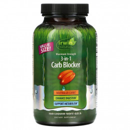 Irwin Naturals, 3-in-1 Carb Blocker, блокатор углеводов 3-в-1, максимальный эффект, 150 желатиновых капсул