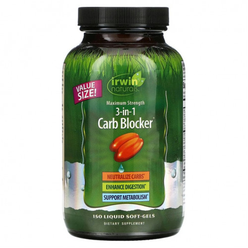 Irwin Naturals, 3-in-1 Carb Blocker, блокатор углеводов 3-в-1, максимальный эффект, 150 желатиновых капсул