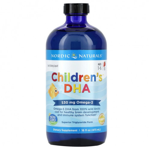 Nordic Naturals, Children's DHA, клубника, для детей в возрасте от 1 года до 6 лет, 530 мг, 473 мл (16 жидких унций)