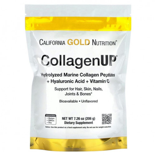 California Gold Nutrition, CollagenUP, морской гидролизованный коллаген, гиалуроновая кислота и витамин C, с нейтральным вкусом, 206 г (7,26 унции)