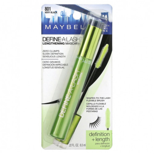 Maybelline, Удлиняющая тушь Define-A-Lash, оттенок 801 угольно-черный, 6,5 мл