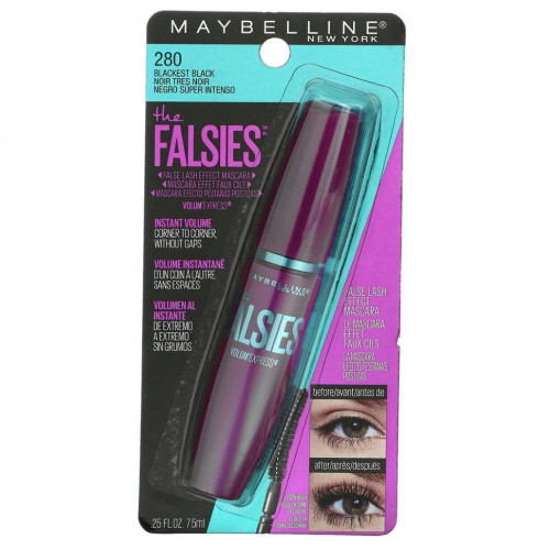 Maybelline, Тушь для ресниц Volum' Express, Falsies, угольно-черный цвет, 7,5 мл