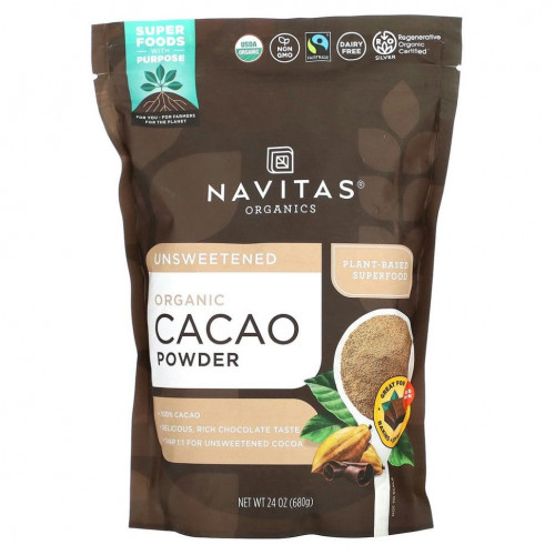 Navitas Organics, органический какао-порошок, 680 г (24 унции)