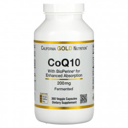 California Gold Nutrition, коэнзим Q10 USP с экстрактом BioPerine, 200 мг, 360 вегетарианских капсул