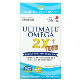 Nordic Naturals, Ultimate Omega 2X Teen, для подростков от 12 до 18 лет, со вкусом клубники, 60 мини-капсул