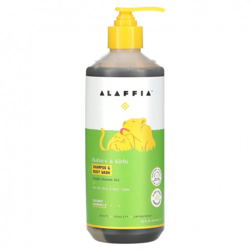 Alaffia, Everyday Coconut, шампунь и гель для душа, подходит для младенцев и детей постарше, кокос и ромашка, 475 мл (16 жидк. унций)