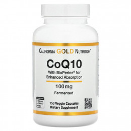 California Gold Nutrition, коэнзим Q10 класса USP с экстрактом BioPerine, 100 мг, 150 растительных капсул