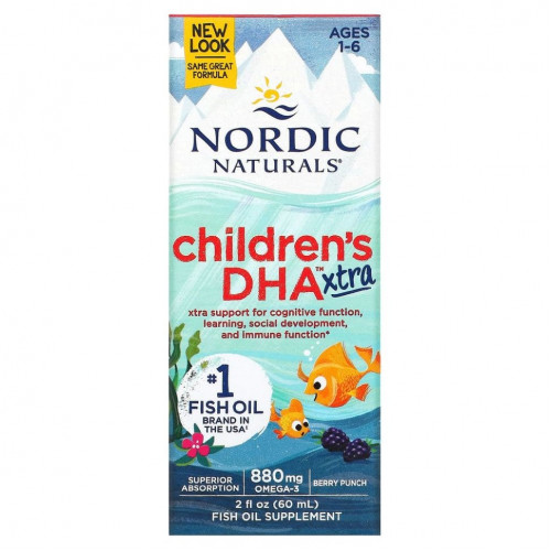 Nordic Naturals, Children's DHA Xtra, для детей возрастом 1–6 лет, вкус ягодного пунша, 880 мг, 60 мл (2 жидк. унции)